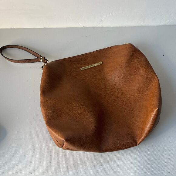 STEVE MADDEN Clutch Purse Wrist Strap Zipper Brown Vegan Leather Classic Minimal - Picture 12 of 12